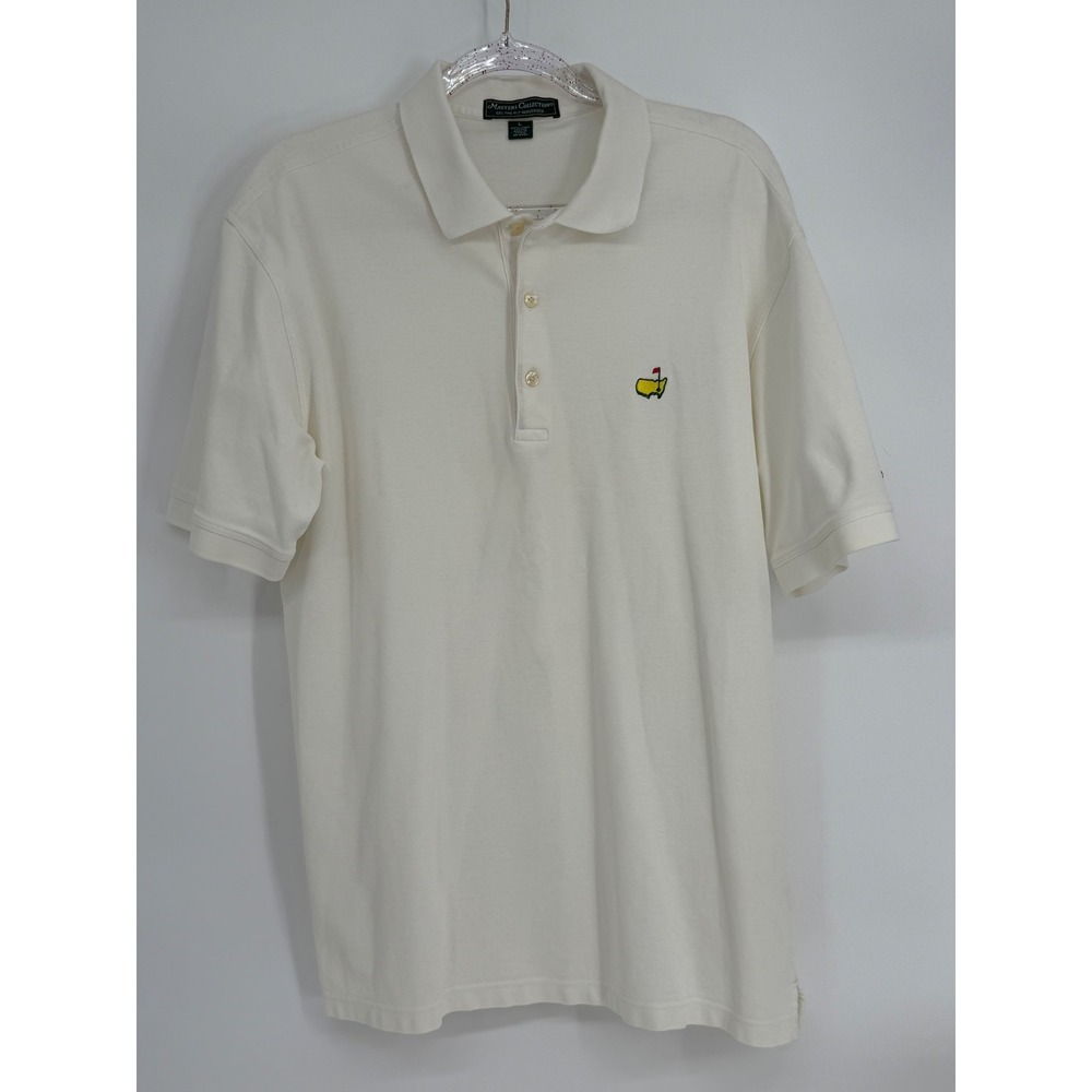 Masters Collection Mens Cream Pima Cotton Mercerized Golf Polo Shirt Logo Sz L